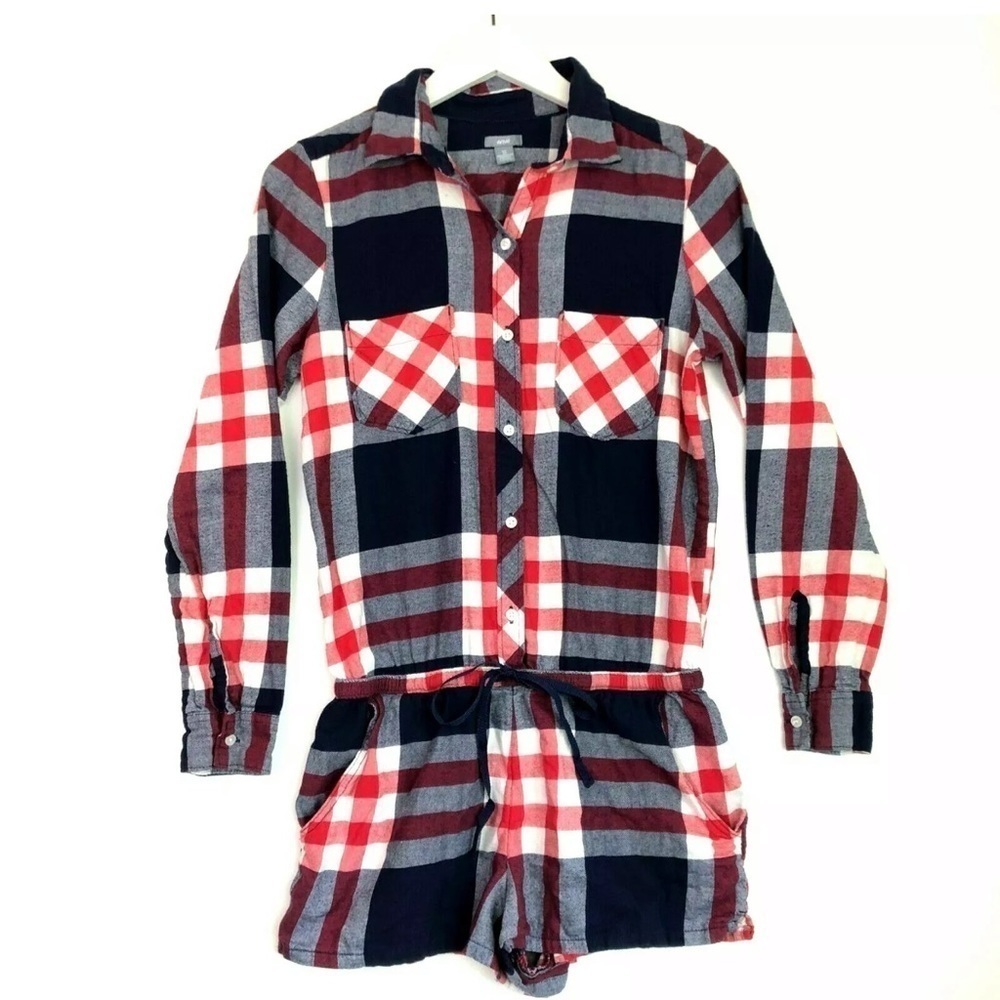 NWT Aerie flannel plaid long sleeve shortalls pjs